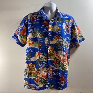SSLR Hawaiian Santa Surfing Tropical Christmas Camp Shirt Mens Medium